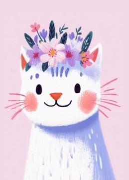 Postikortti Only Happy Things Stationery - Cat with flowers
