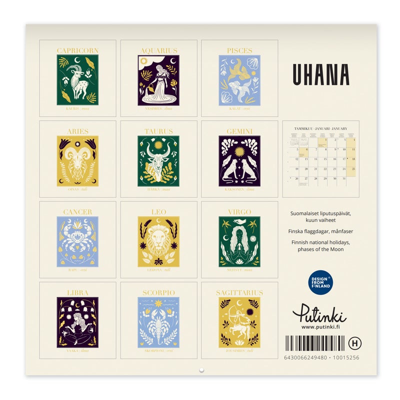 Pieni sein&auml;kalenteri 2026 - Uhana (20x20cm)